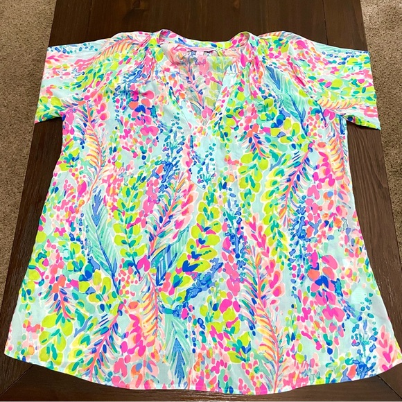 Lilly Pulitzer Martinique Blouse Catch The Wave Print - Picture 9 of 12